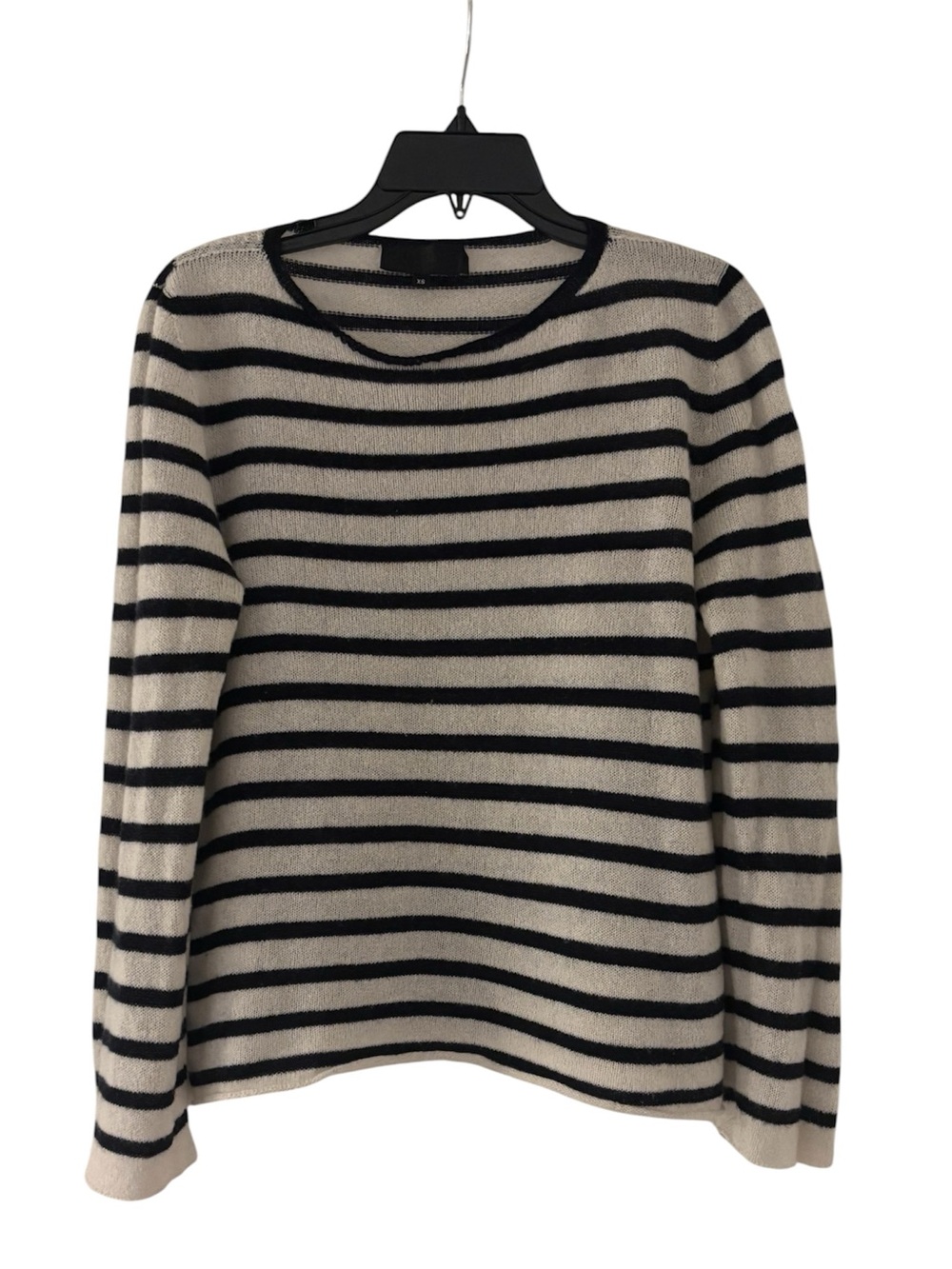 NILI LOTAN Cream and Black Striped Crewneck Sweater